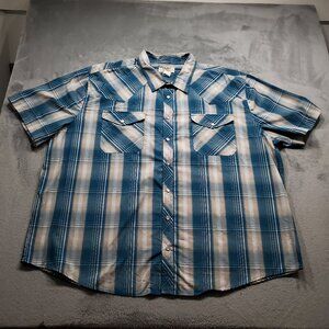 Duke Western Pearl Snap Short Sleeve Plaid Shirt Teal Gray White Mn Sz 3XL